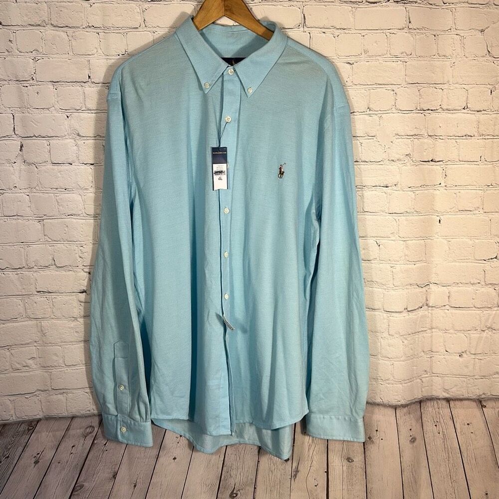 Polo Ralph‎ Lauren Knit Dress Shirt Size XXL Long Sleeve Turquoise  NEW